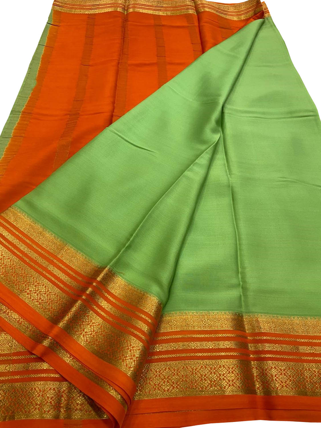 Green Handloom Mysore Pure Crepe Silk Saree
