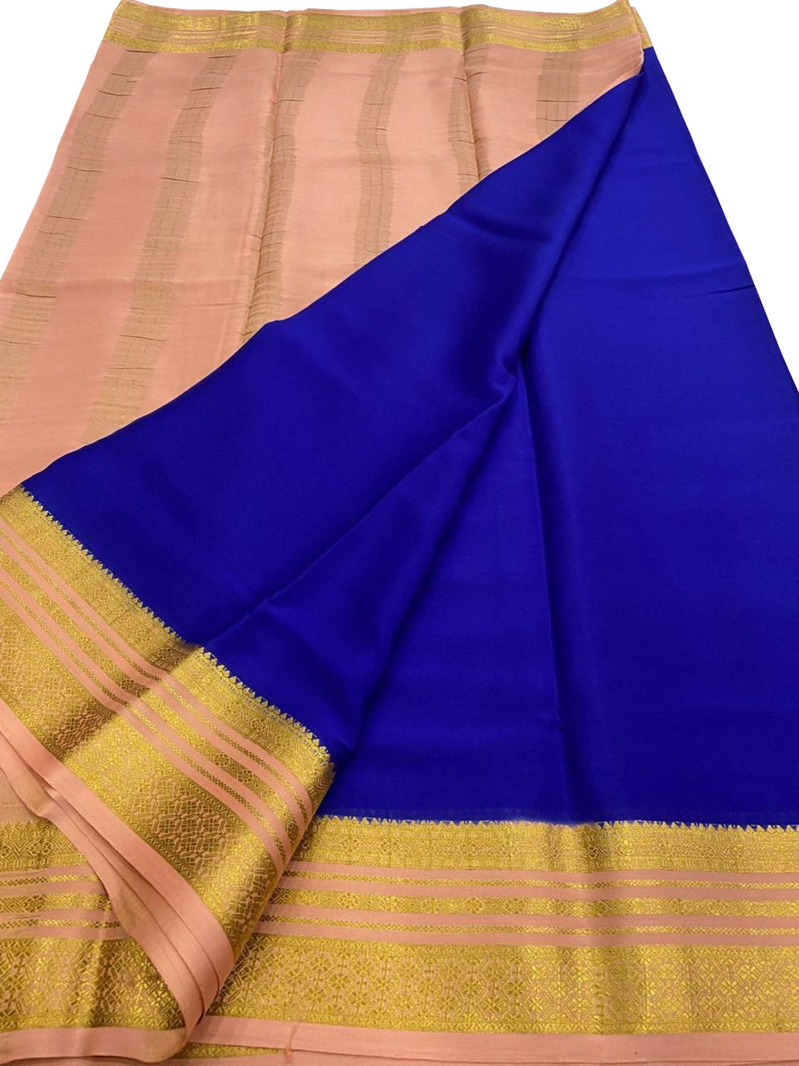 Blue Handloom Mysore Pure Crepe Silk Saree