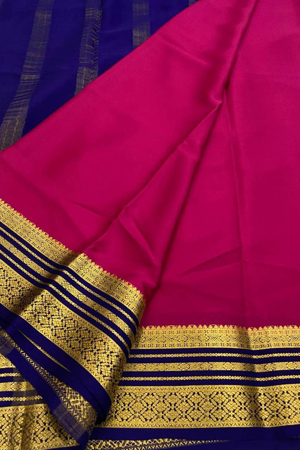 Pink Handloom Mysore Pure Crepe Silk Saree