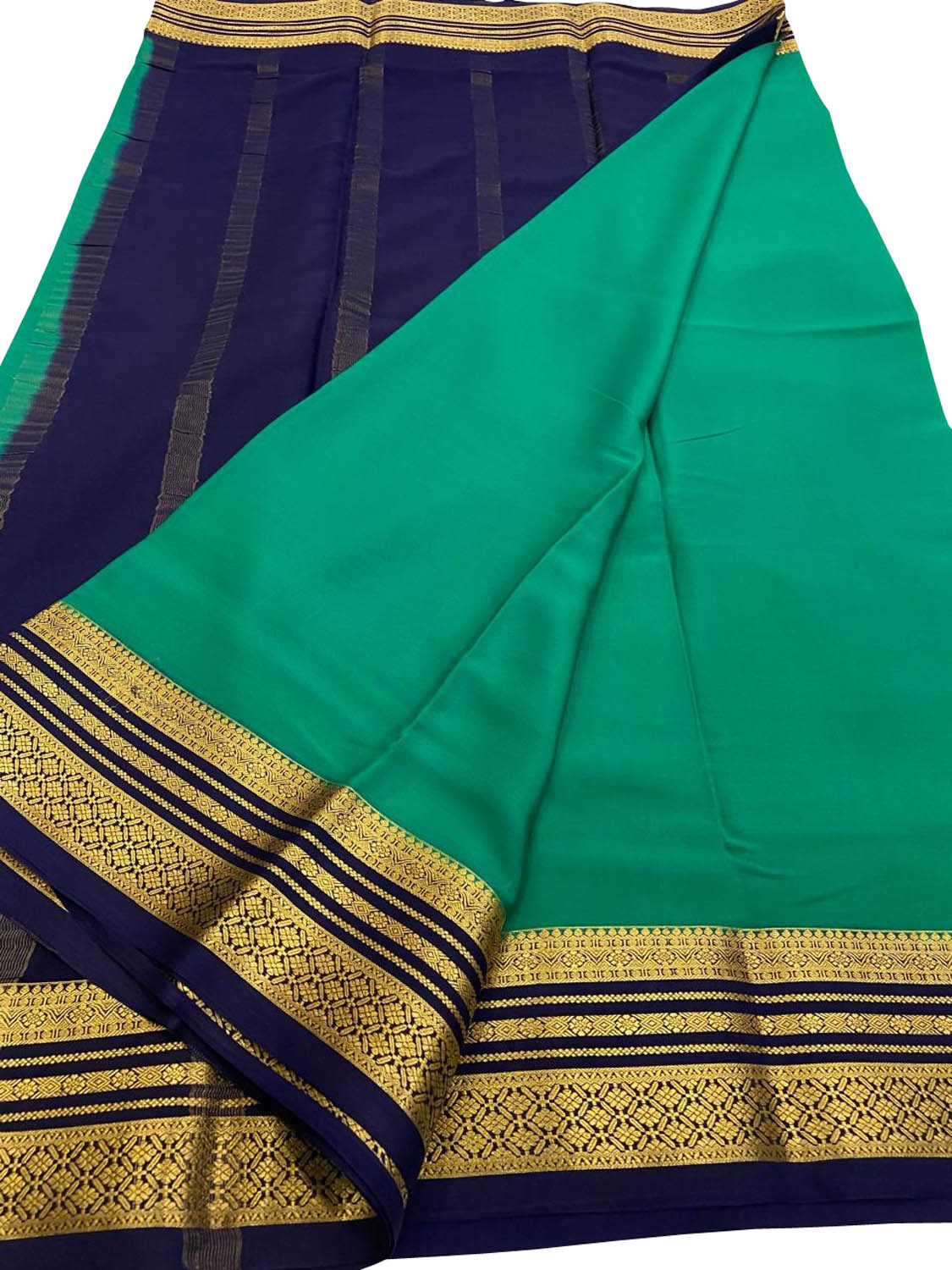 Green Handloom Mysore Pure Crepe Silk Saree