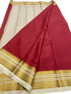 Red Handloom Mysore Pure Crepe Silk Saree