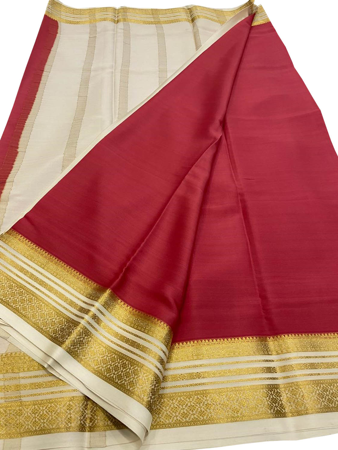Red Handloom Mysore Pure Crepe Silk Saree