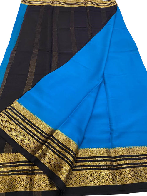 Blue Handloom Mysore Pure Crepe Silk Saree