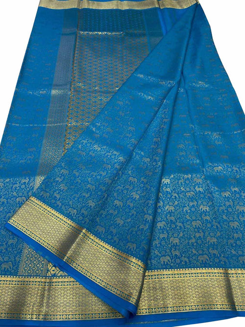 Blue Handloom Mysore Pure Crepe Silk Saree