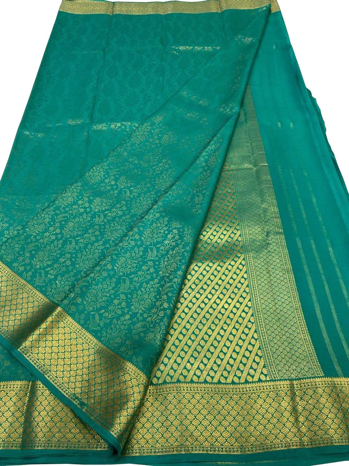 Green Handloom Mysore Pure Crepe Silk Saree