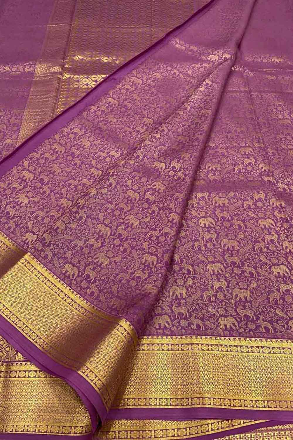 Pink Handloom Mysore Pure Crepe Silk Saree