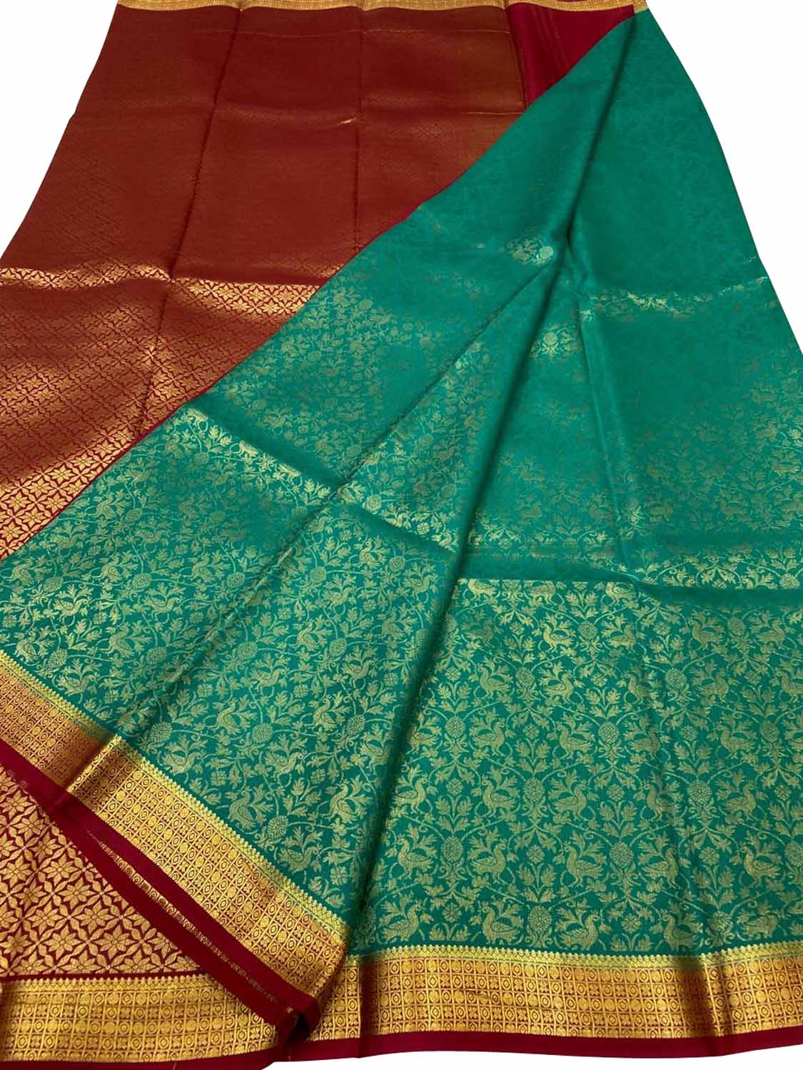 Green Handloom Mysore Pure Crepe Silk Saree