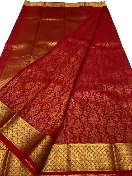 Red Handloom Mysore Pure Crepe Silk Saree