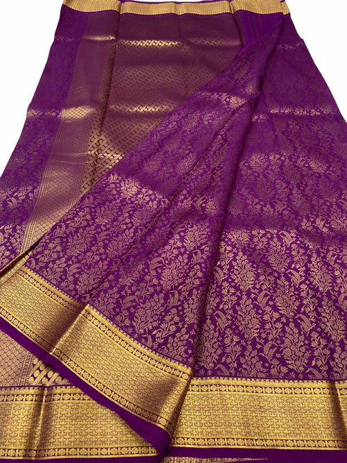 Purple Handloom Mysore Pure Crepe Silk Saree
