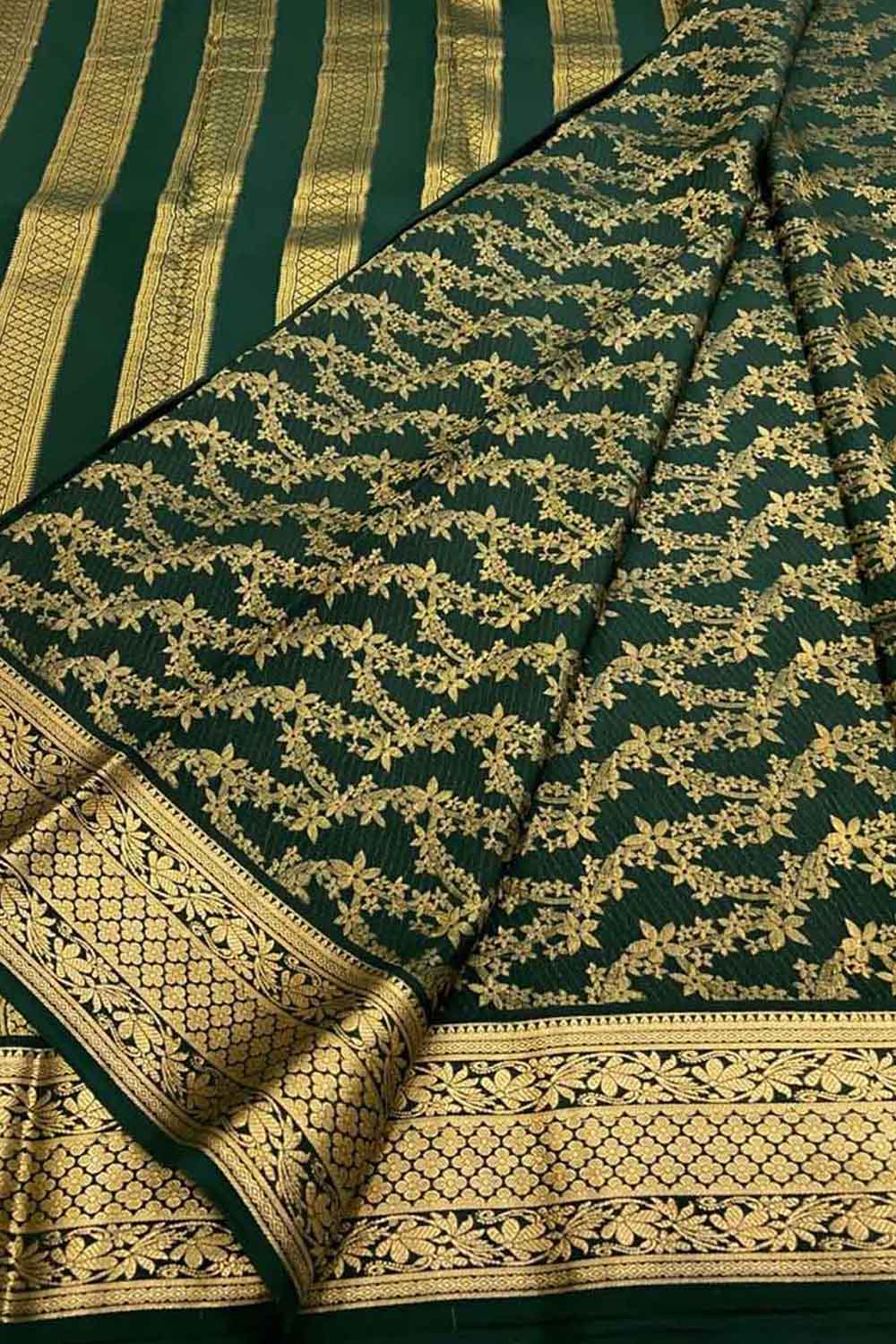 Green Handloom Mysore Pure Crepe Silk Saree
