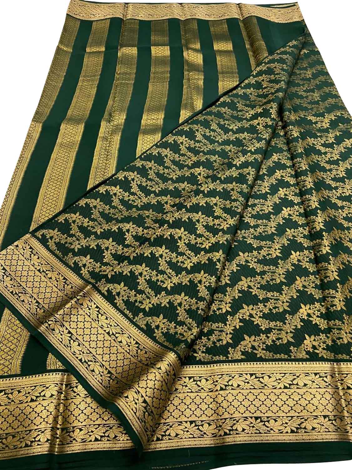 Green Handloom Mysore Pure Crepe Silk Saree