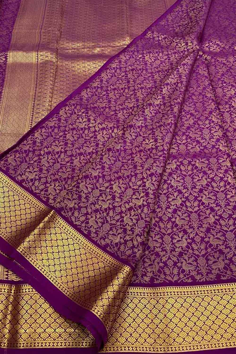 Purple Handloom Mysore Pure Crepe Silk Saree