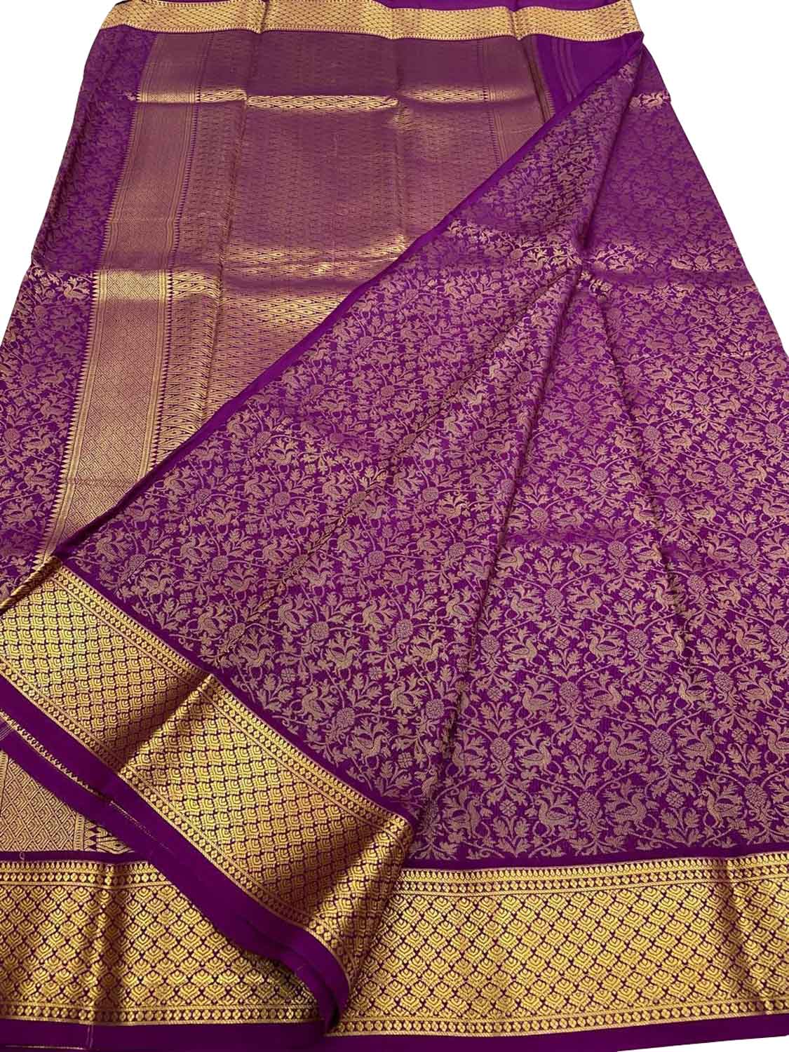 Purple Handloom Mysore Pure Crepe Silk Saree