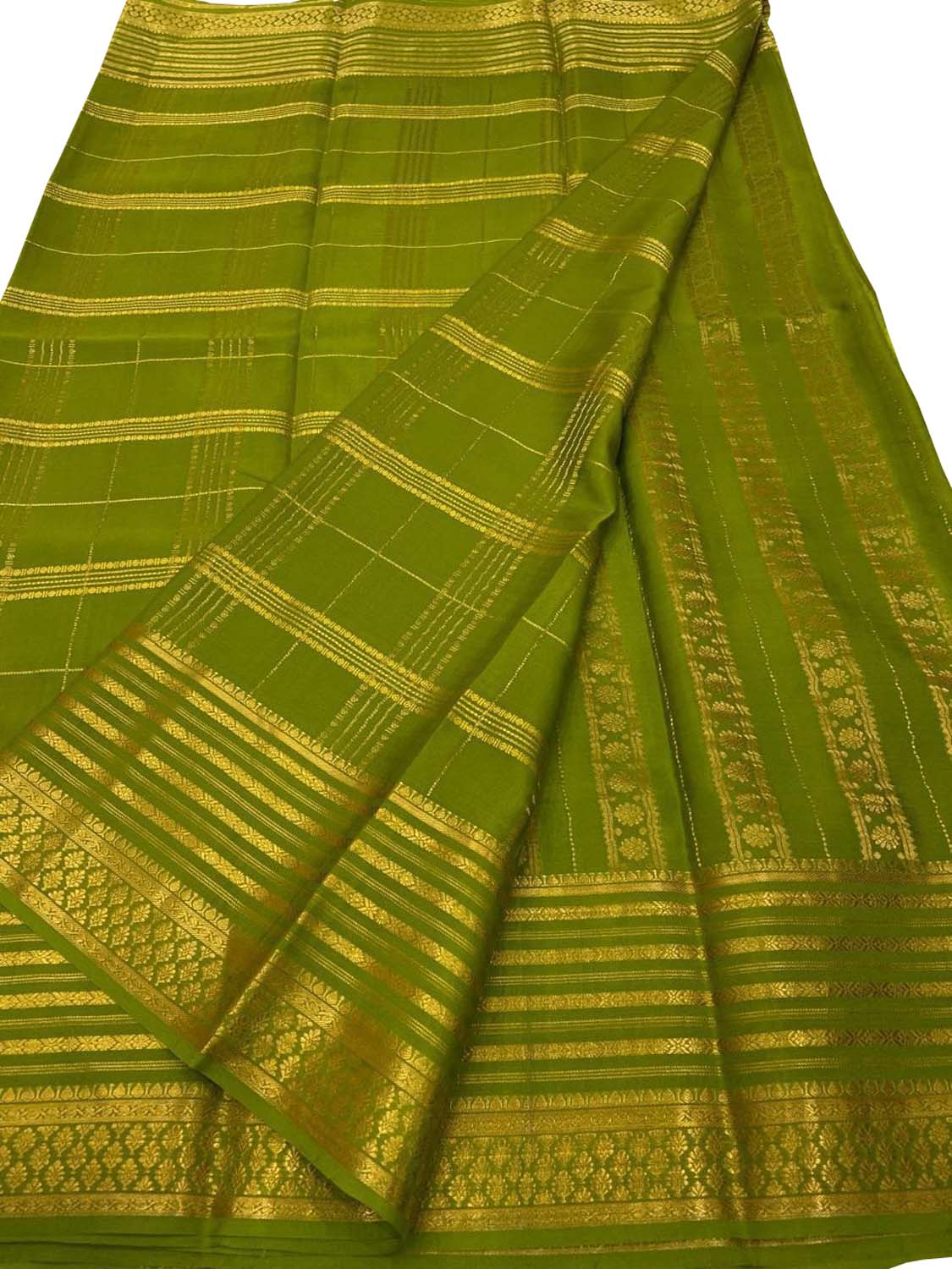 Green Mysore Pure Crepe Silk Saree — Handloom Weave, Festive