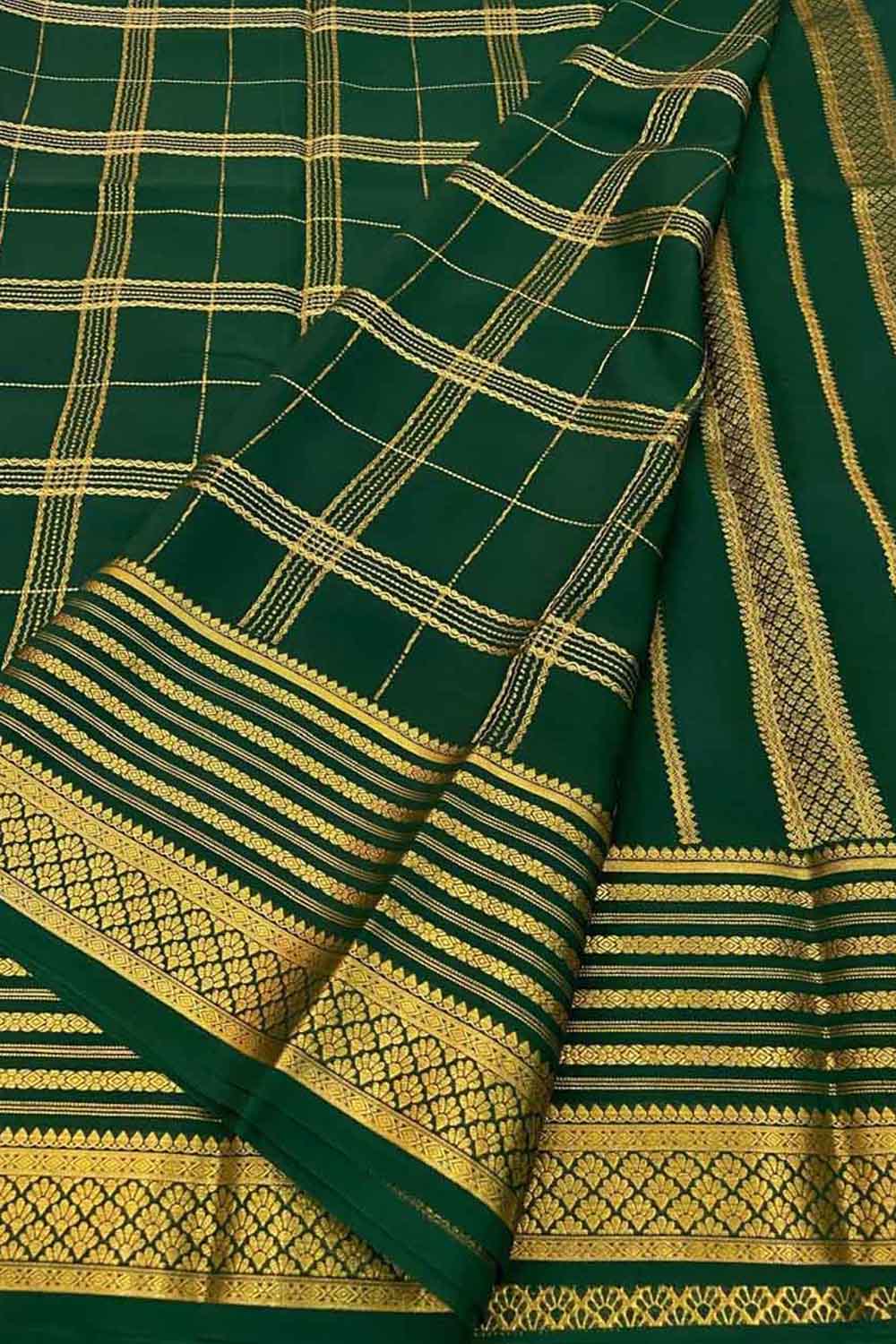 Green Mysore Pure Crepe Silk Saree — Handloom Silk, Cultural & Formal