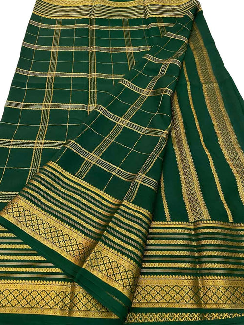 Green Mysore Pure Crepe Silk Saree — Handloom Silk, Cultural & Formal