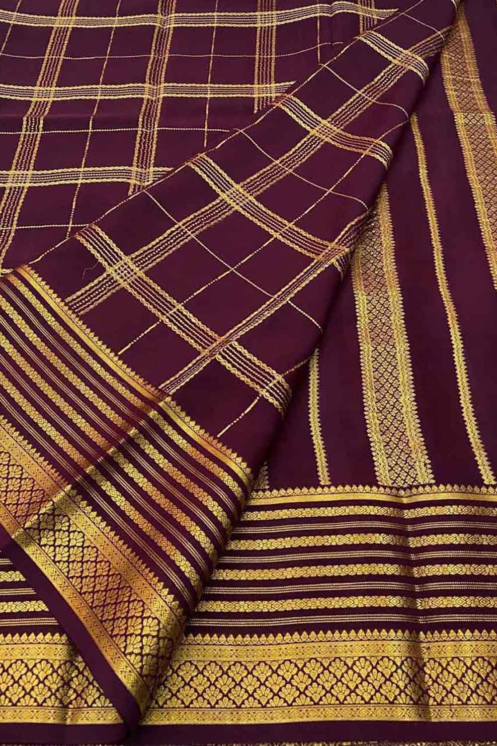 Purple Mysore Pure Crepe Silk Saree — Handloom Weave, Festive & Royal