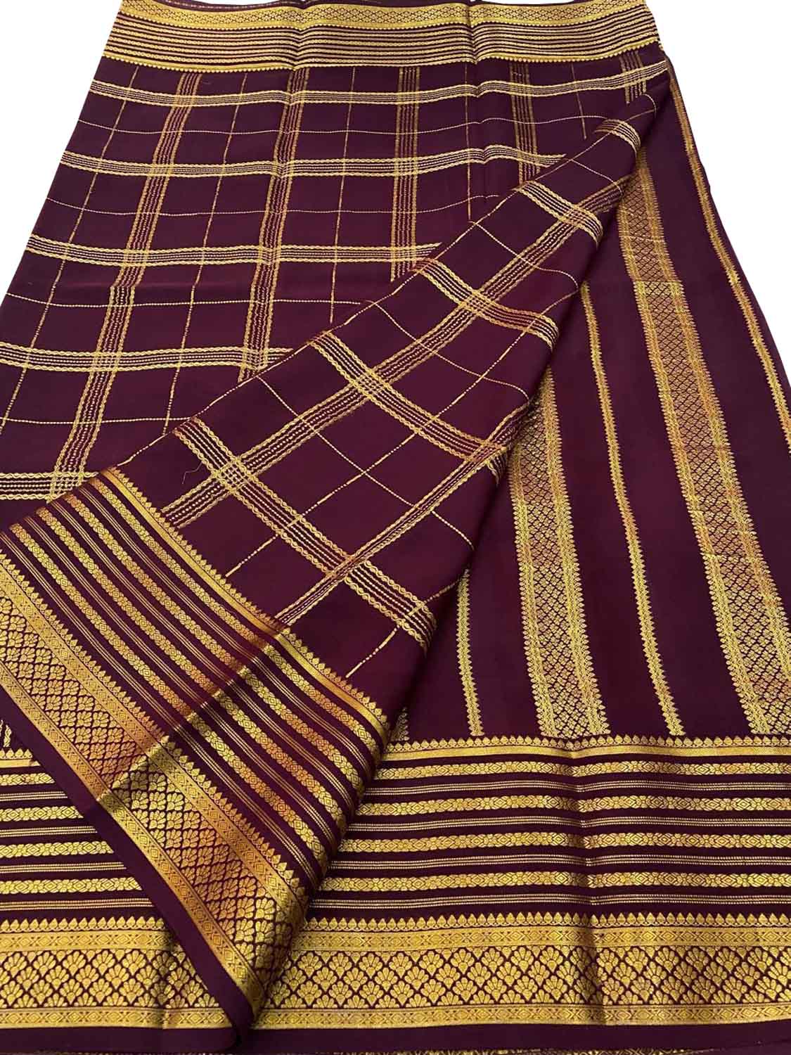 Purple Mysore Pure Crepe Silk Saree — Handloom Weave, Festive & Royal