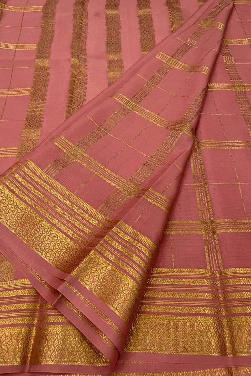 Pink Handloom Mysore Pure Crepe Silk Saree
