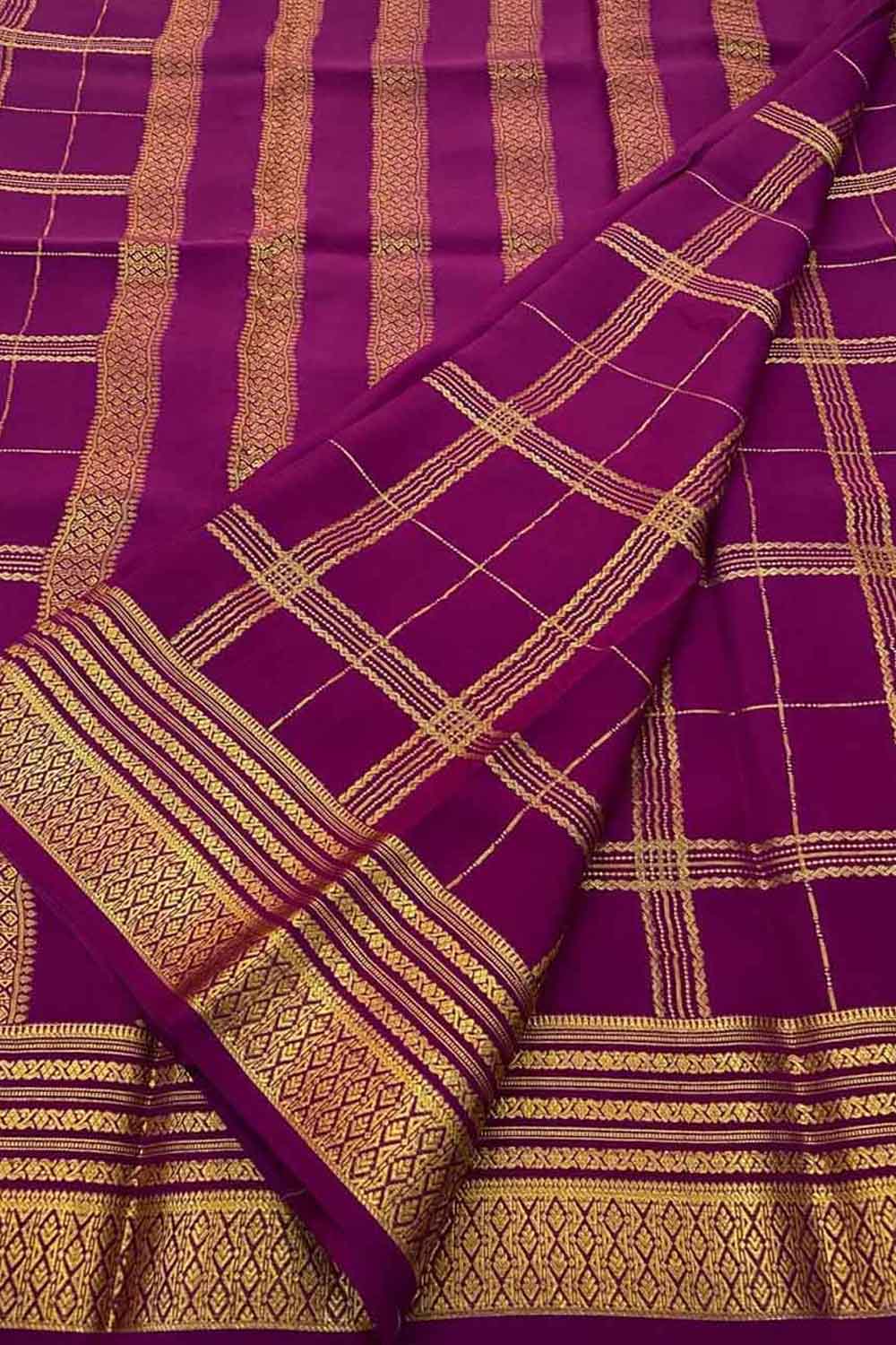 Purple Handloom Mysore Pure Crepe Silk Saree