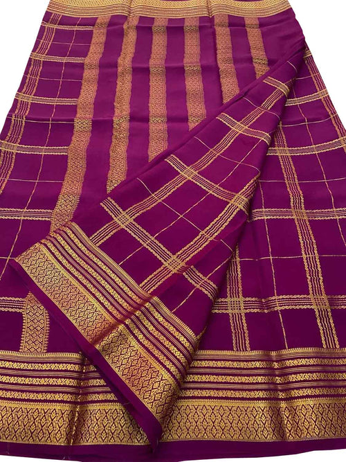 Purple Handloom Mysore Pure Crepe Silk Saree
