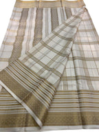 Off White Mysore Pure Crepe Silk Saree — Handloom Weave, Elegant & Timeless