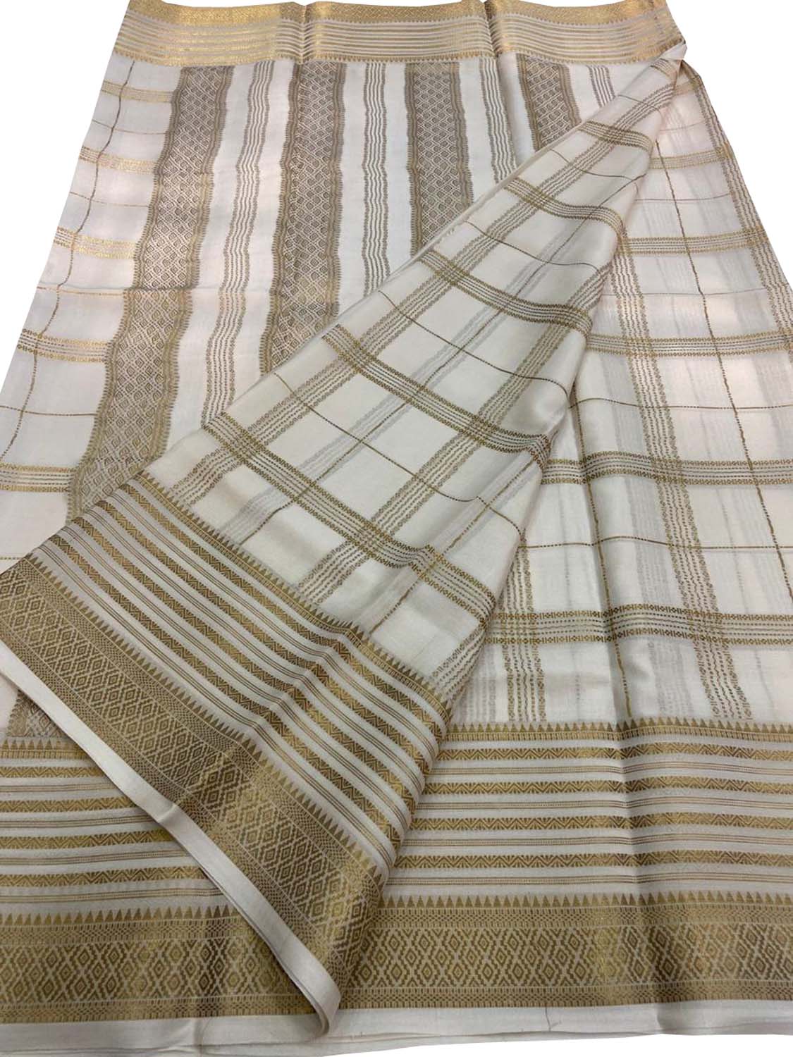 Off White Handloom Mysore Pure Crepe Silk Saree