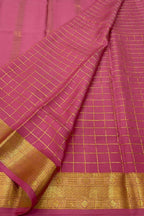 Pink Handloom Mysore Pure Crepe Silk Checks Design Saree