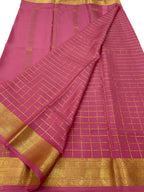 Pink Handloom Mysore Pure Crepe Silk Checks Design Saree