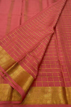 Pink Handloom Mysore Pure Crepe Silk Checks Design Saree