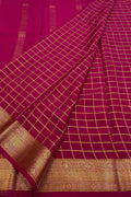 Pink Handloom Mysore Pure Crepe Silk Checks Design Saree