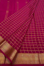 Pink Handloom Mysore Pure Crepe Silk Checks Design Saree