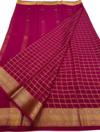 Pink Handloom Mysore Pure Crepe Silk Checks Design Saree