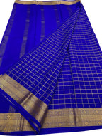 Purple Handloom Mysore Pure Crepe Silk Checks Design Saree