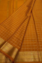 Orange Handloom Mysore Pure Crepe Silk Checks Design Saree
