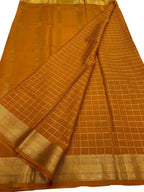 Orange Handloom Mysore Pure Crepe Silk Checks Design Saree