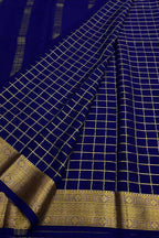 Blue Handloom Mysore Pure Crepe Silk Checks Design Saree