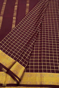 Maroon Handloom Mysore Pure Crepe Silk Checks Design Saree