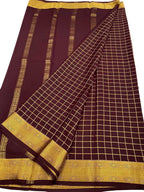 Maroon Handloom Mysore Pure Crepe Silk Checks Design Saree