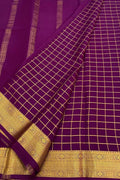 Purple Handloom Mysore Pure Crepe Silk Checks Design Saree
