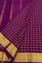Purple Handloom Mysore Pure Crepe Silk Checks Design Saree