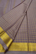 Purple Handloom Mysore Pure Crepe Silk Checks Design Saree