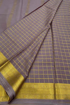 Purple Handloom Mysore Pure Crepe Silk Checks Design Saree