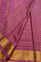 Pink Handloom Mysore Pure Crepe Silk Checks Design Saree