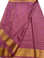 Pink Handloom Mysore Pure Crepe Silk Checks Design Saree