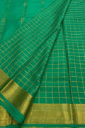 Green Handloom Mysore Pure Crepe Silk Checks Design Saree