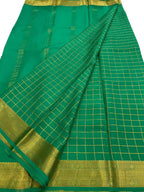 Green Handloom Mysore Pure Crepe Silk Checks Design Saree