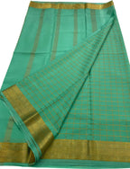 Blue Handloom Mysore Pure Crepe Silk Checks Design Saree