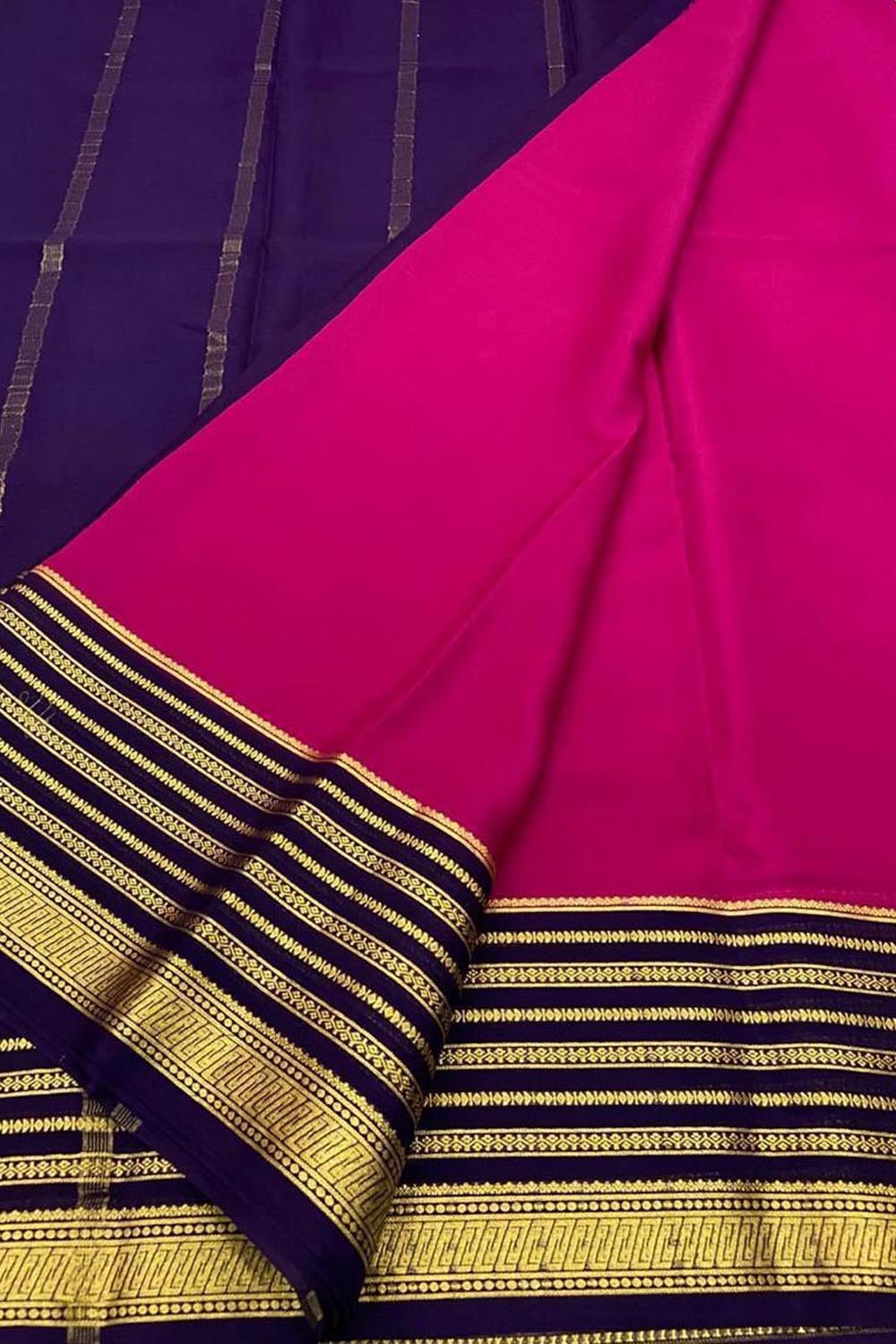 Pink Mysore Pure Crepe Silk Saree — Handloom Woven, Festive
