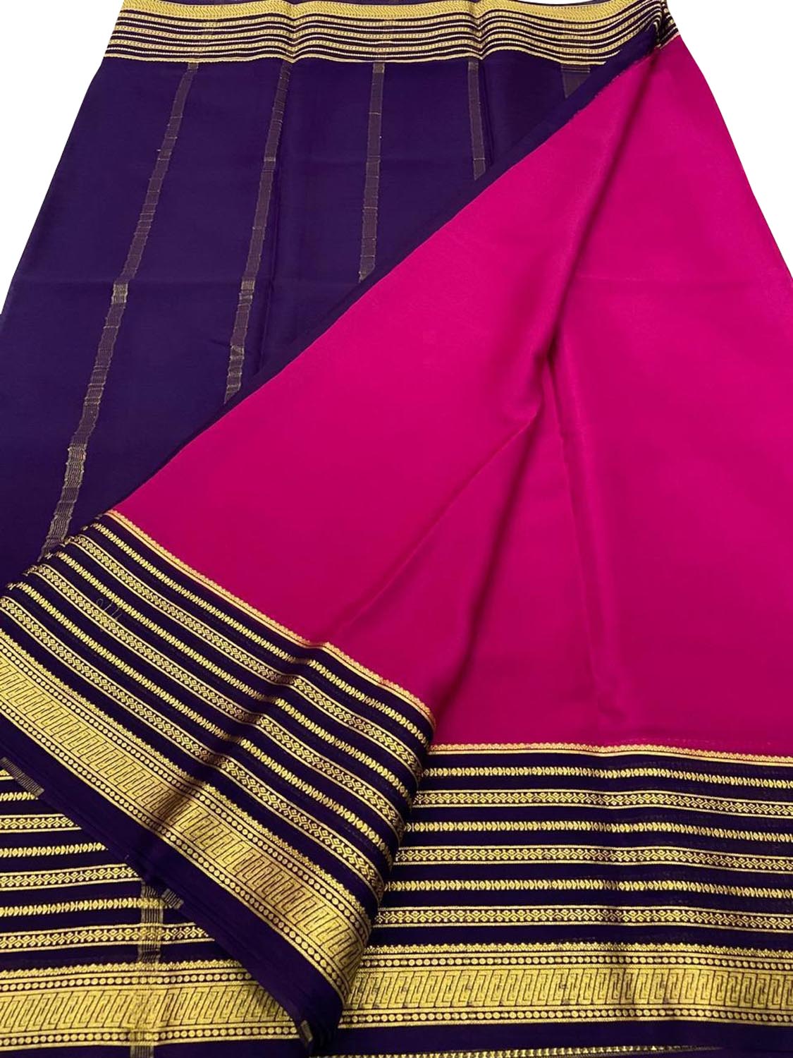 Pink Mysore Pure Crepe Silk Saree — Handloom Woven, Festive